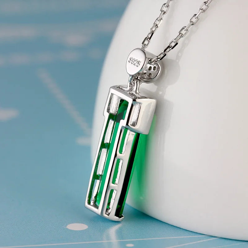 Collier Pendentif Émeraude Vert Jade Argent 925 Femme