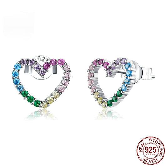 Rainbow Earrings Sterling Silver S925 Heart-shaped Color - BMYANY