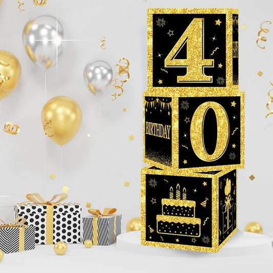 Black and Gold 40th Birthday Decorative Boxes - Set of 3