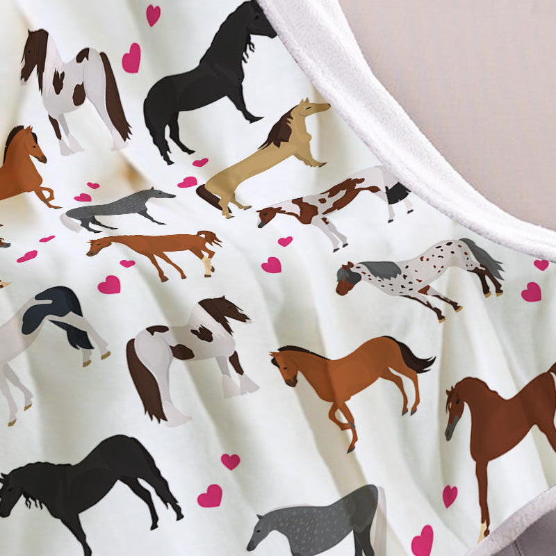 Couverture en Laine d’Agneau Douce et Chaude - Thème Animaux Cœur et Cheval - BMYANY