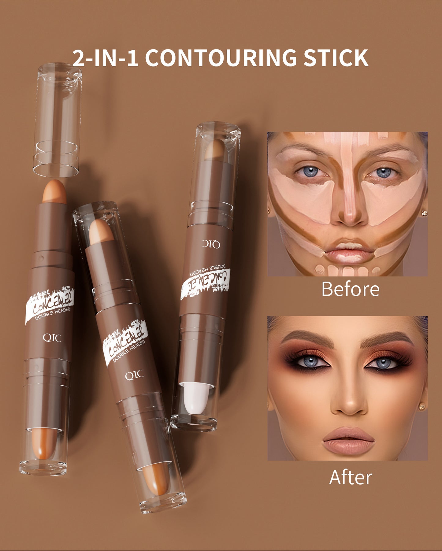 Double-headed Contour Stick Modified To Brighten Facial Shadow Highlights