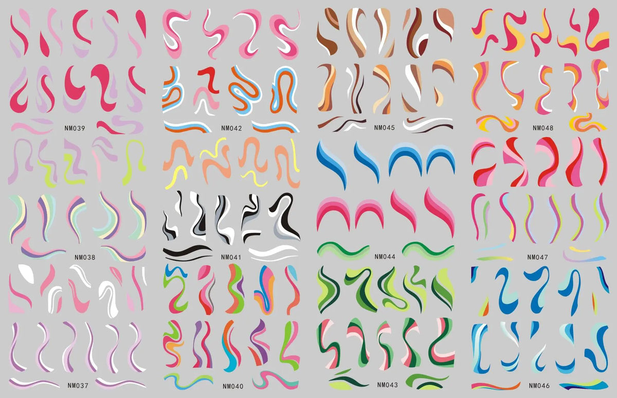 Autocollants ongles abstrait ruban ligne filigrane décoration nail art - BMYANY