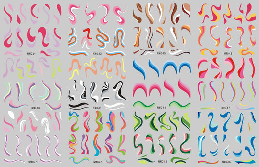 Autocollants ongles abstrait ruban ligne filigrane décoration nail art - BMYANY