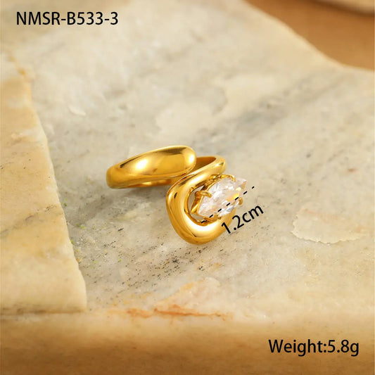 Bague Acier Inoxydable Zircon Incrusté - Design Original Élégant - BMYANY