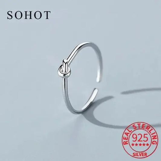 Bague Ajustable Nœud Argent 925 - Style Punk Minimaliste Femme - BMYANY