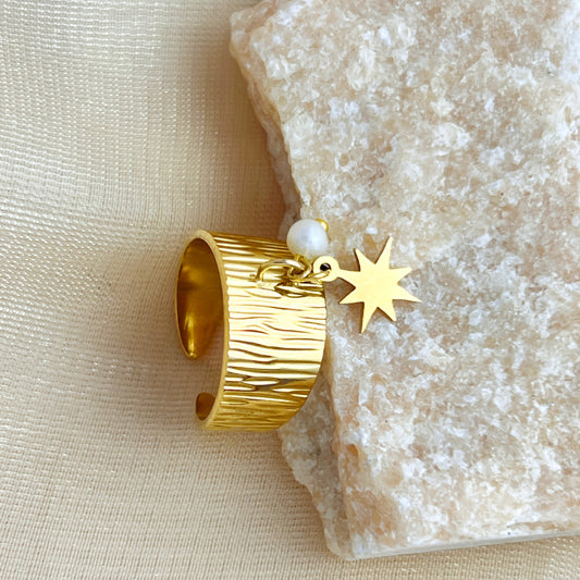 Bague Ajustable Plaqué Or - Perle et Étoile - BMYANY