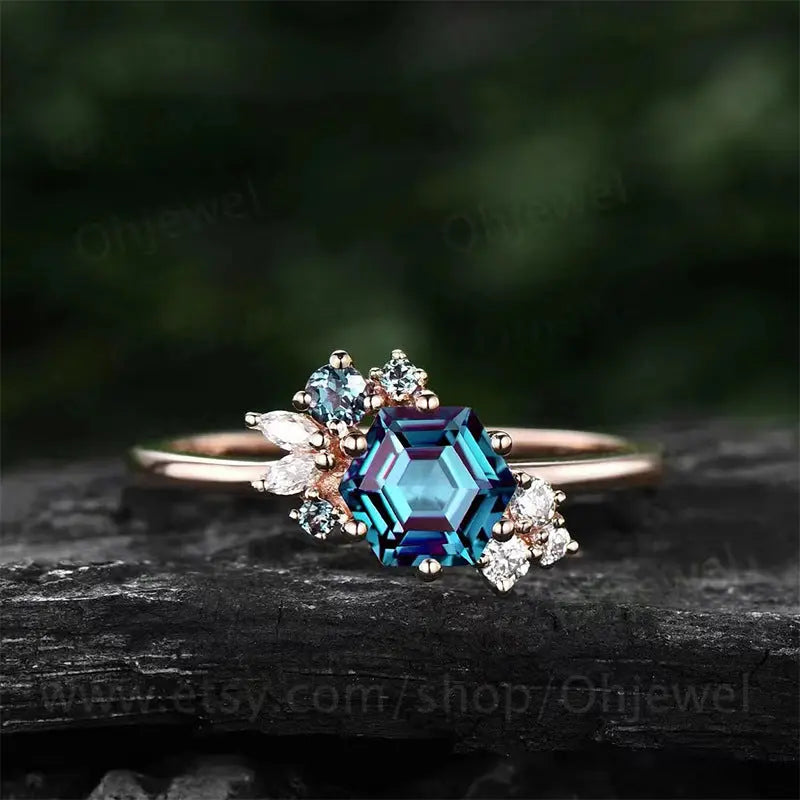 Bague Femme Solitaire 6 Griffes Zirconium Prismatique - Style Élégant - BMYANY