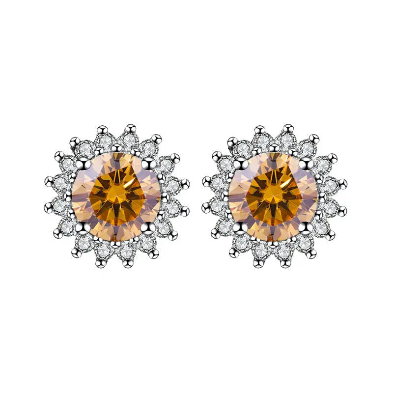 Boucles d’Oreilles Femme Argent S925 Tournesol Zirconium - Style Joyeux - BMYANY