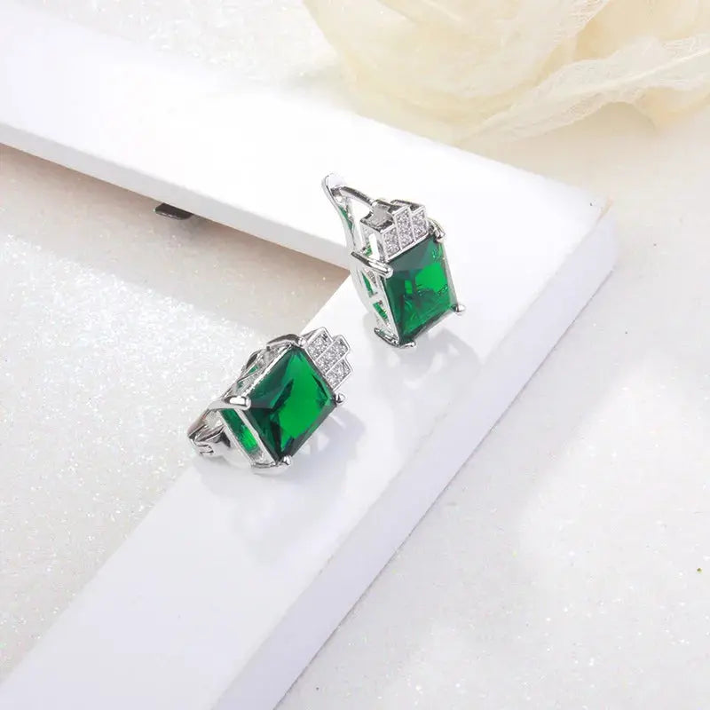 Boucles d'oreilles à tige en pierre verte argentée pour femme - BMYANY