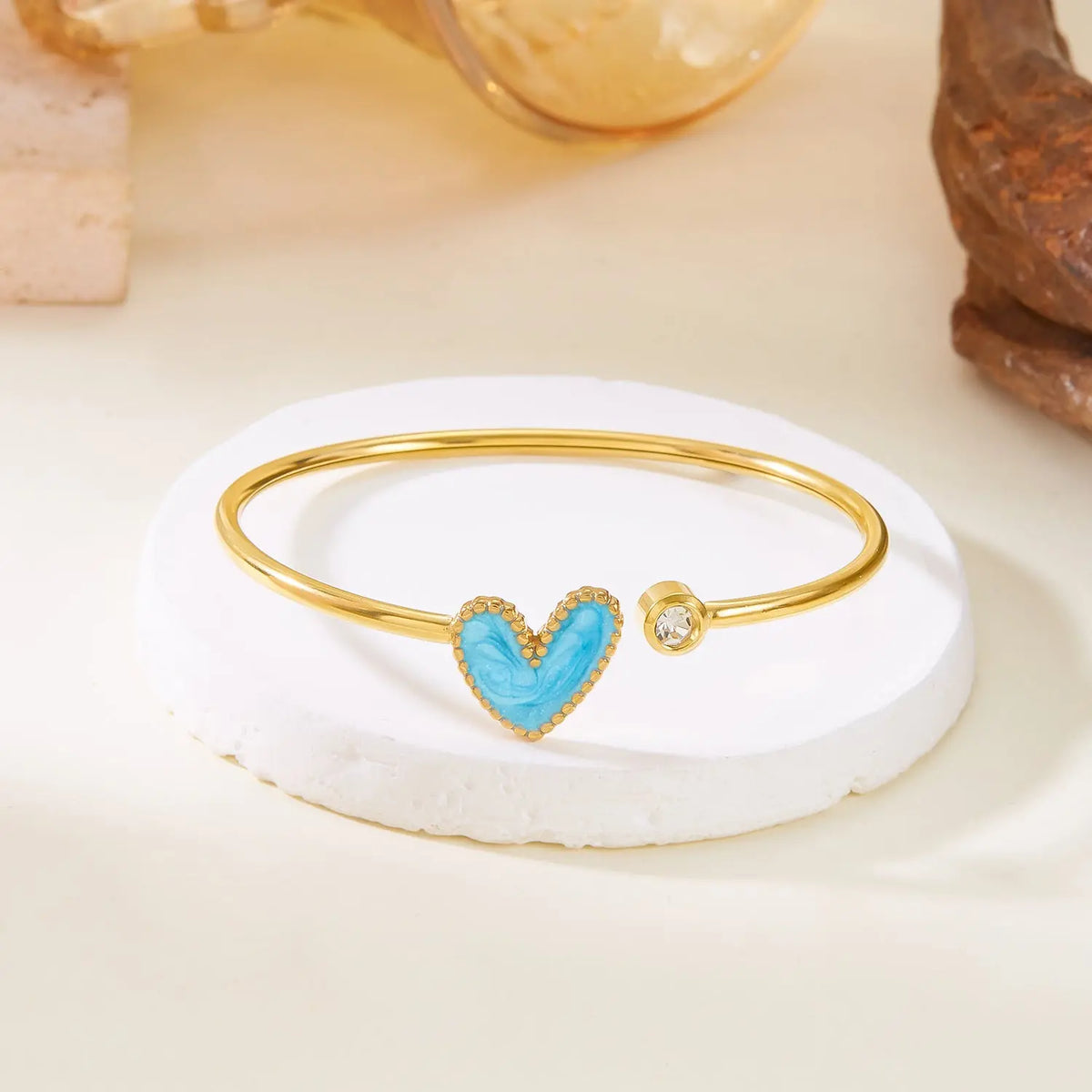 Bracelet Cœur Ajouré Émaillé avec Diamants Femme - BMYANY