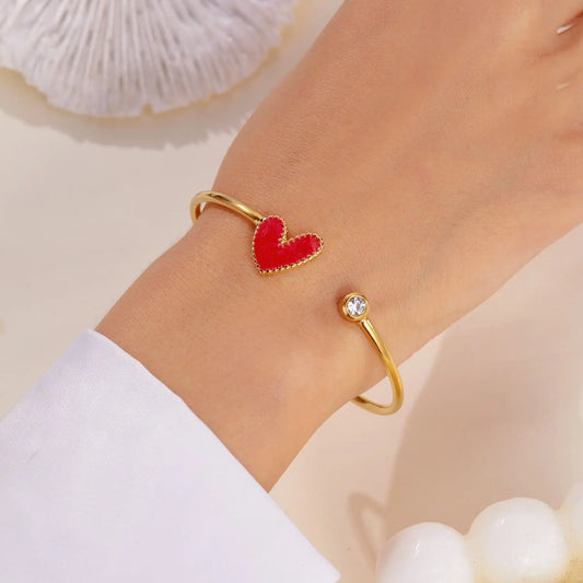 Bracelet Cœur Ajouré Émaillé avec Diamants Femme - BMYANY