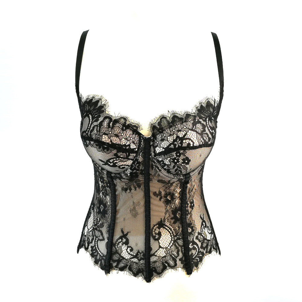 Caraco Dentelle Noire Découpes Ajusté - BMYANY