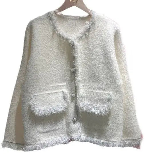 Cardigan Femme Ample à Décolleté en V à Pompons Rétro - BMYANY