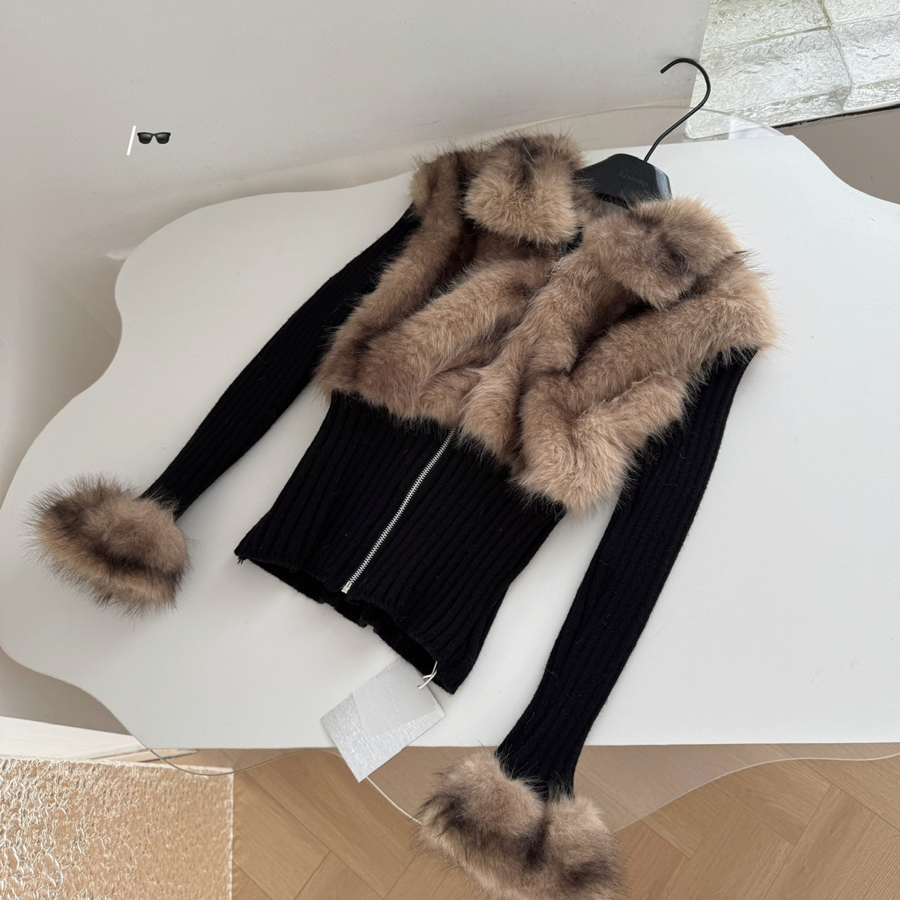 Cardigan Femme Fourrure Lapin Rex Col Revers Style Coréen Luxe - BMYANY