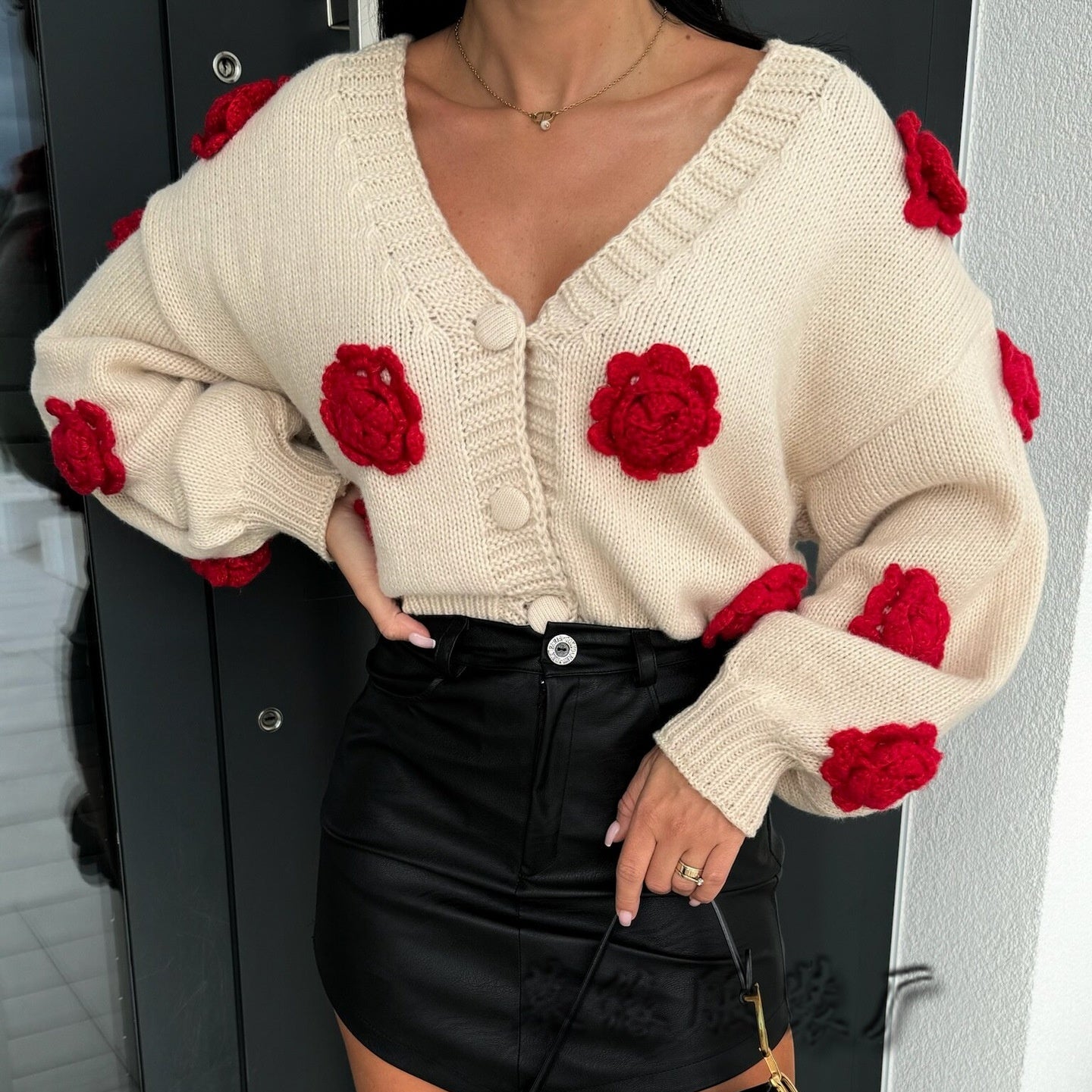Cardigans femme col v boutonné ample à fleurs en - BMYANY