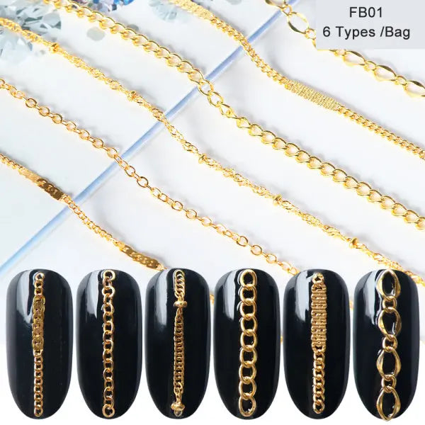 Chaînes Métal Or Argent Ongles Bijoux Nail Art Tendance - BMYANY