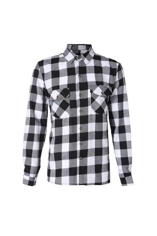 Chemise à Carreaux Manches Longues avec Poches Col Revers pour Homme - BMYANY