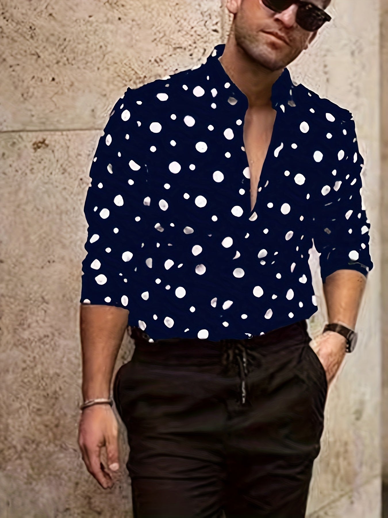 Chemise Casual Polyvalente à Pois Manches Longues pour Homme - BMYANY