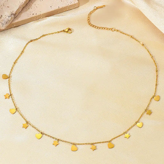 Collier Acier Inoxydable Brillant Étoile et Cœur Simple Tendance - BMYANY