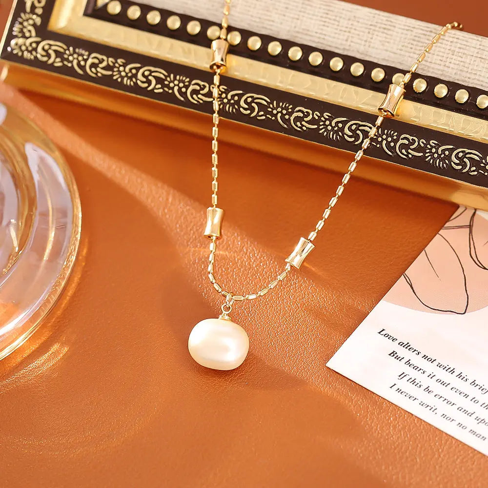 Collier Bambou Perle Sucrée et Boucles d'Oreilles Simples Haut de Gamme - BMYANY