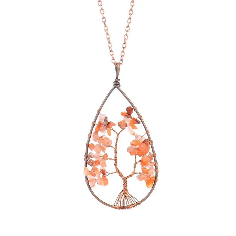 Collier Cristal Pierre Naturelle Cuivre Rouge Ancien Enroulé - BMYANY