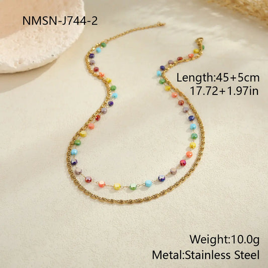 Collier Double Chaîne Perles Femmes - Acier Inoxydable Plaqué Or - BMYANY