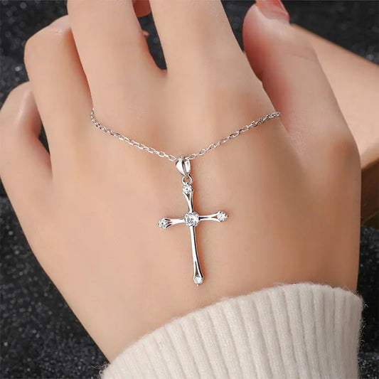 Collier Femme Croix Vintage Argent Zirconium - Style Spirituel Élégant - BMYANY