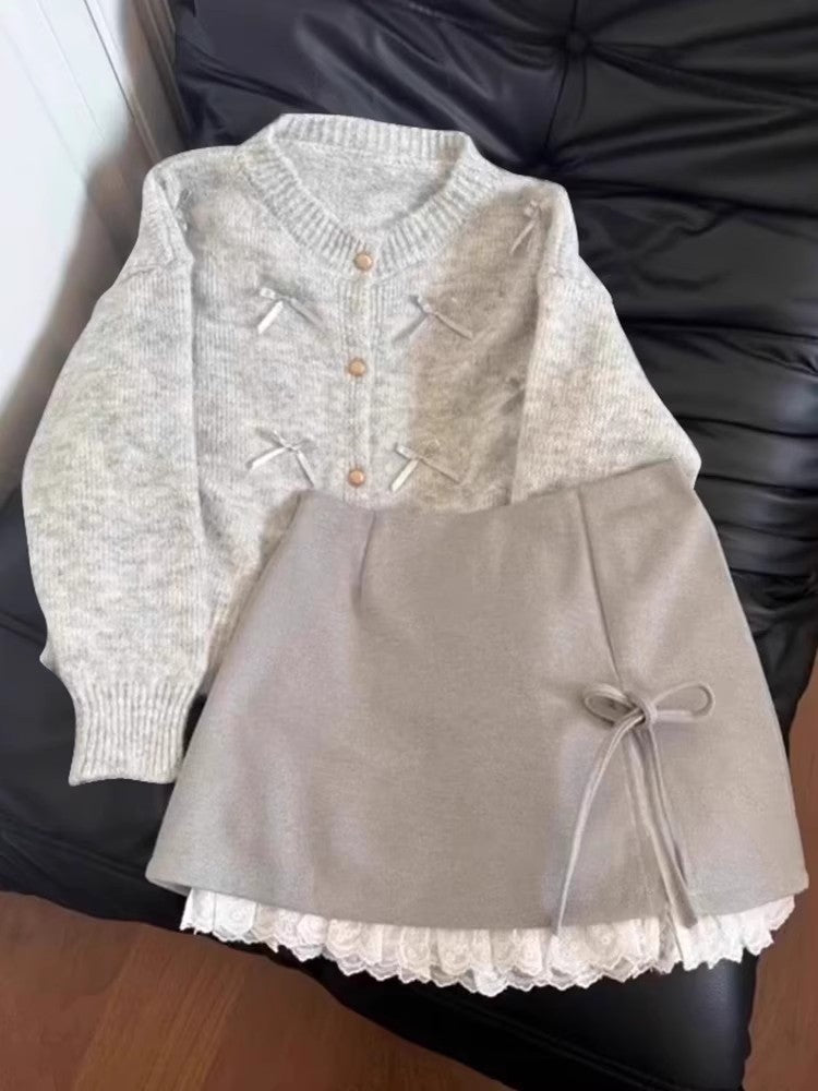 Ensemble Deux Pièces Tricot Gris - Cardigan et Robe Courte Femme - BMYANY