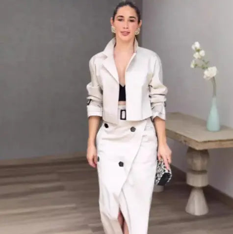 Ensemble Doux Pièces Femme Top Jupe Décontracté Boucle Uni Blanc - BMYANY