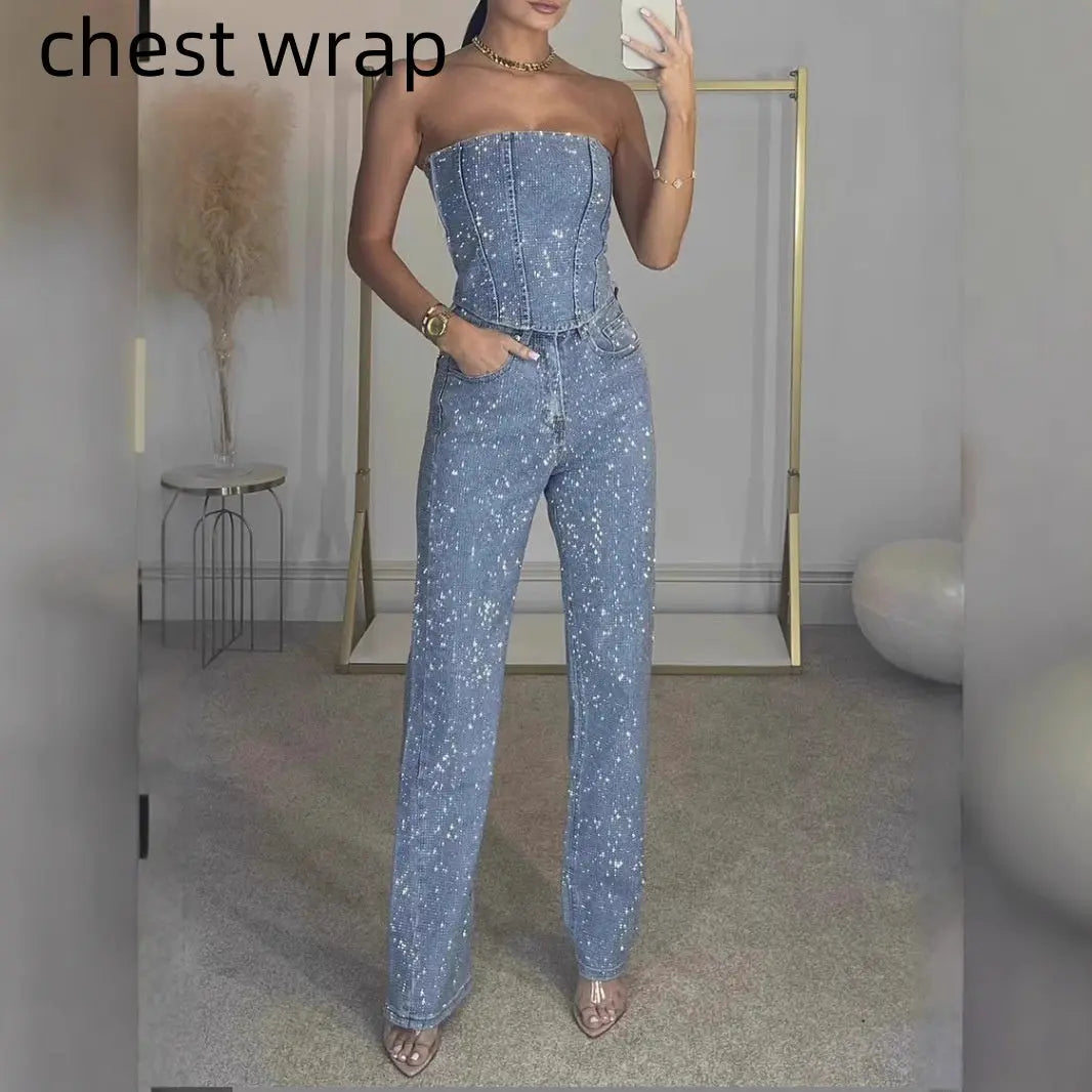 Ensemble Femme Gilet Scintillant et Pantalon Diamant - BMYANY