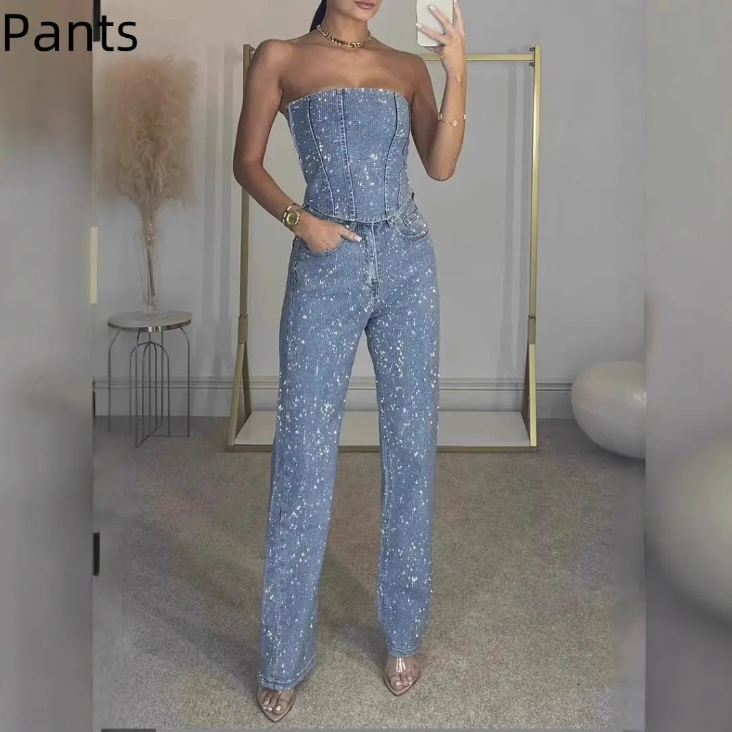 Ensemble Femme Gilet Scintillant et Pantalon Diamant - BMYANY