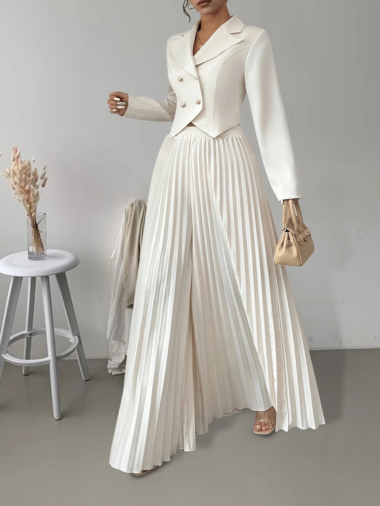 Ensemble Femme Top et Jupe Plissée Manches Longues - BMYANY