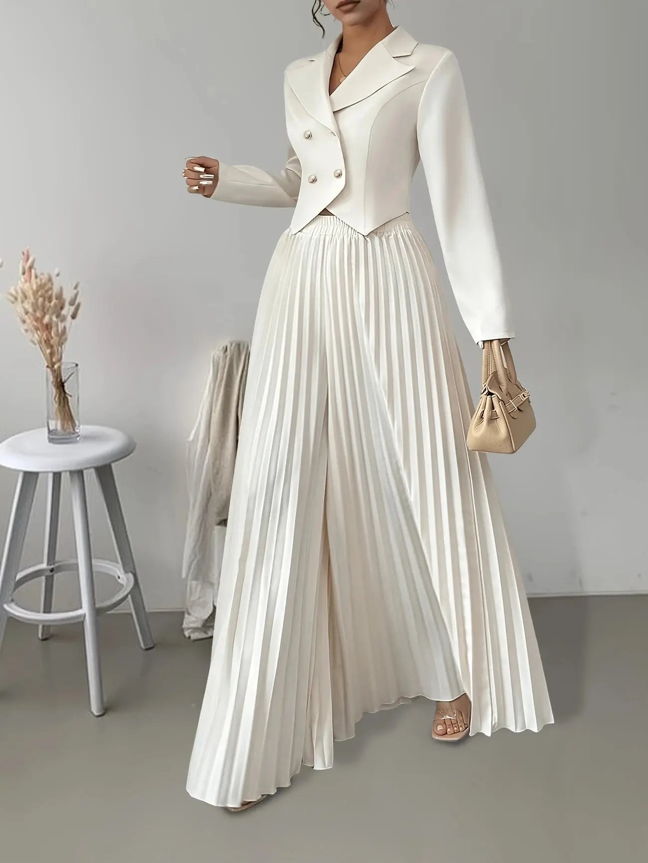 Ensemble Femme Top et Jupe Plissée Manches Longues - BMYANY