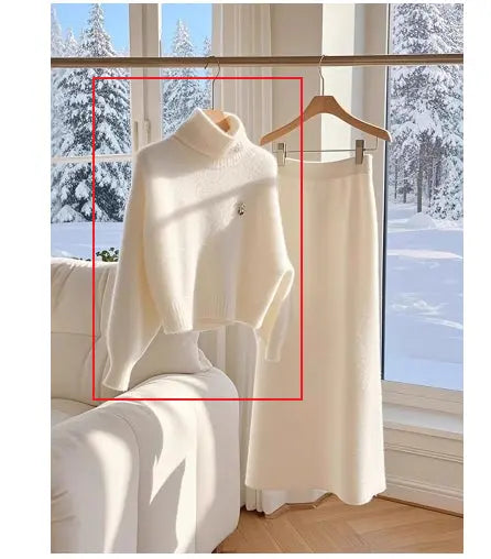 Ensemble Femme Tricot Blanc Pull et Jupe Longue Élégant - BMYANY