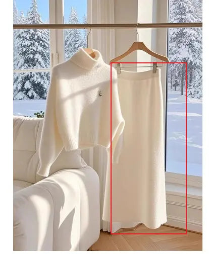 Ensemble Femme Tricot Blanc Pull et Jupe Longue Élégant - BMYANY