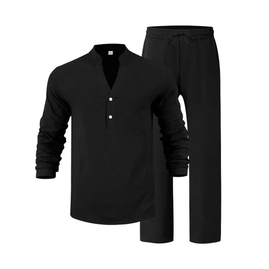 Ensemble Homme Casual Lin - Chemise Col V et Pantalon Long - BMYANY