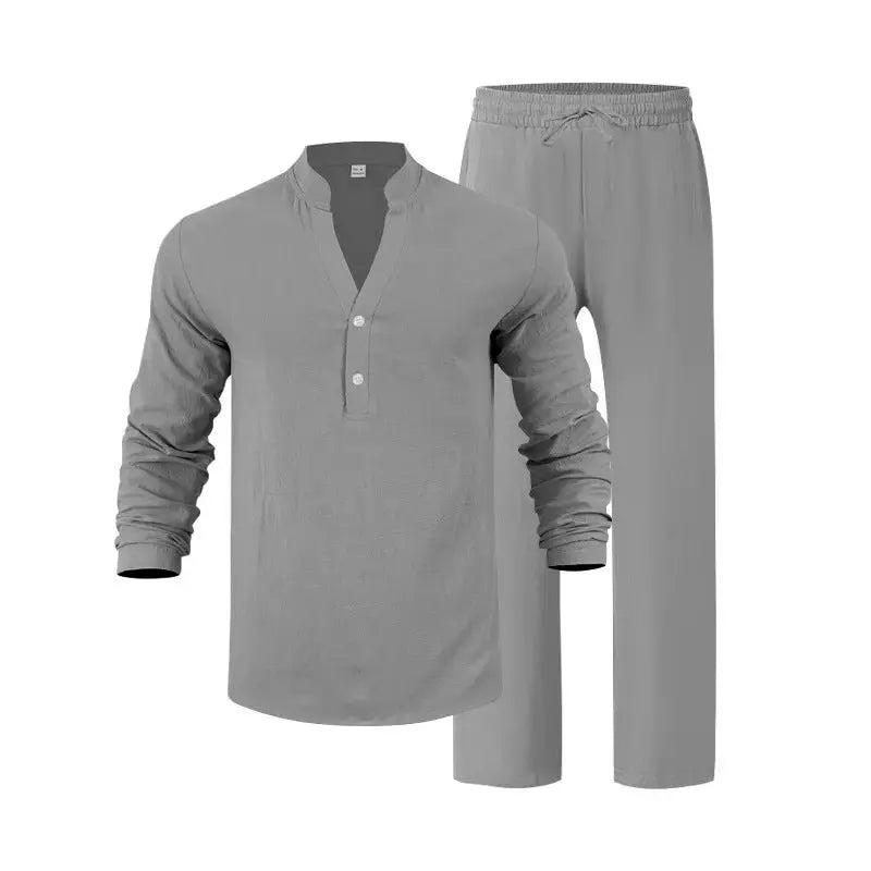 Ensemble Homme Casual Lin - Chemise Col V et Pantalon Long - BMYANY