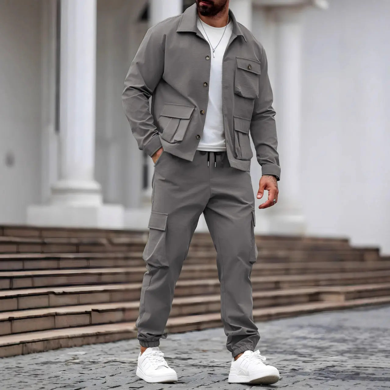 Ensemble Homme Vintage Salopette Multi-Poches Style Vêtements de travail - BMYANY