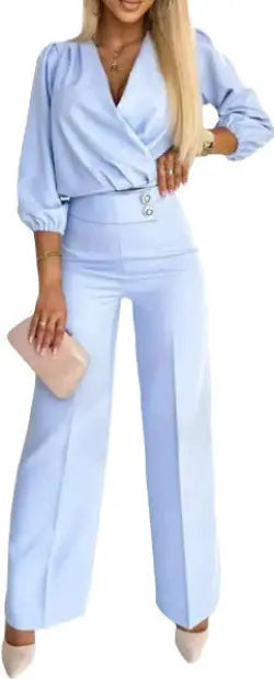 Ensemble Tailleur Femme 2 Pièces Col V Uni - Veste et Pantalon - BMYANY