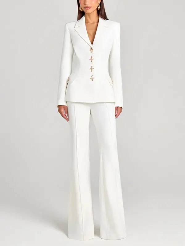 Ensemble Veston et Pantalon Blanc Doux Pièces - Costume Élégant - BMYANY