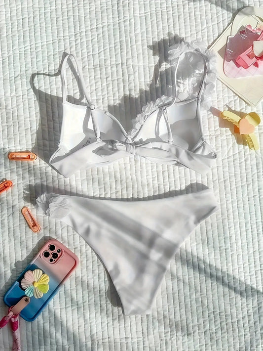 Ensemble bikini femmes 25SS Tendance Été Blanc Fleur - BMYANY