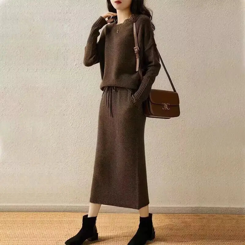 Ensemble deux pièces haut ample et jupe en tricot pour femme - BMYANY