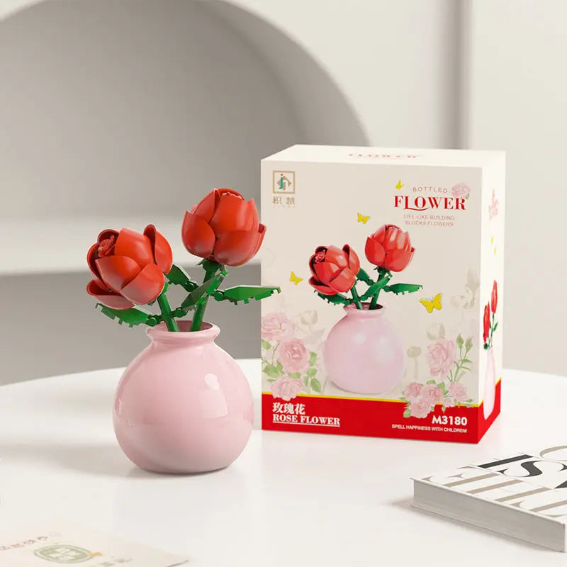 Fleurs en Briques de Construction - Jouet Éducatif Série Vase Décoratif - BMYANY