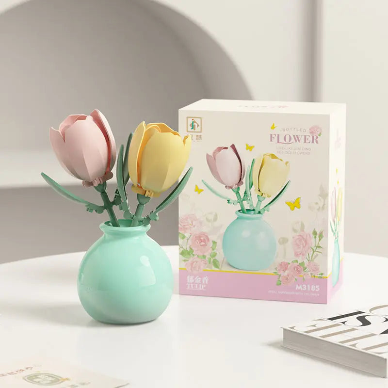 Fleurs en Briques de Construction - Jouet Éducatif Série Vase Décoratif - BMYANY