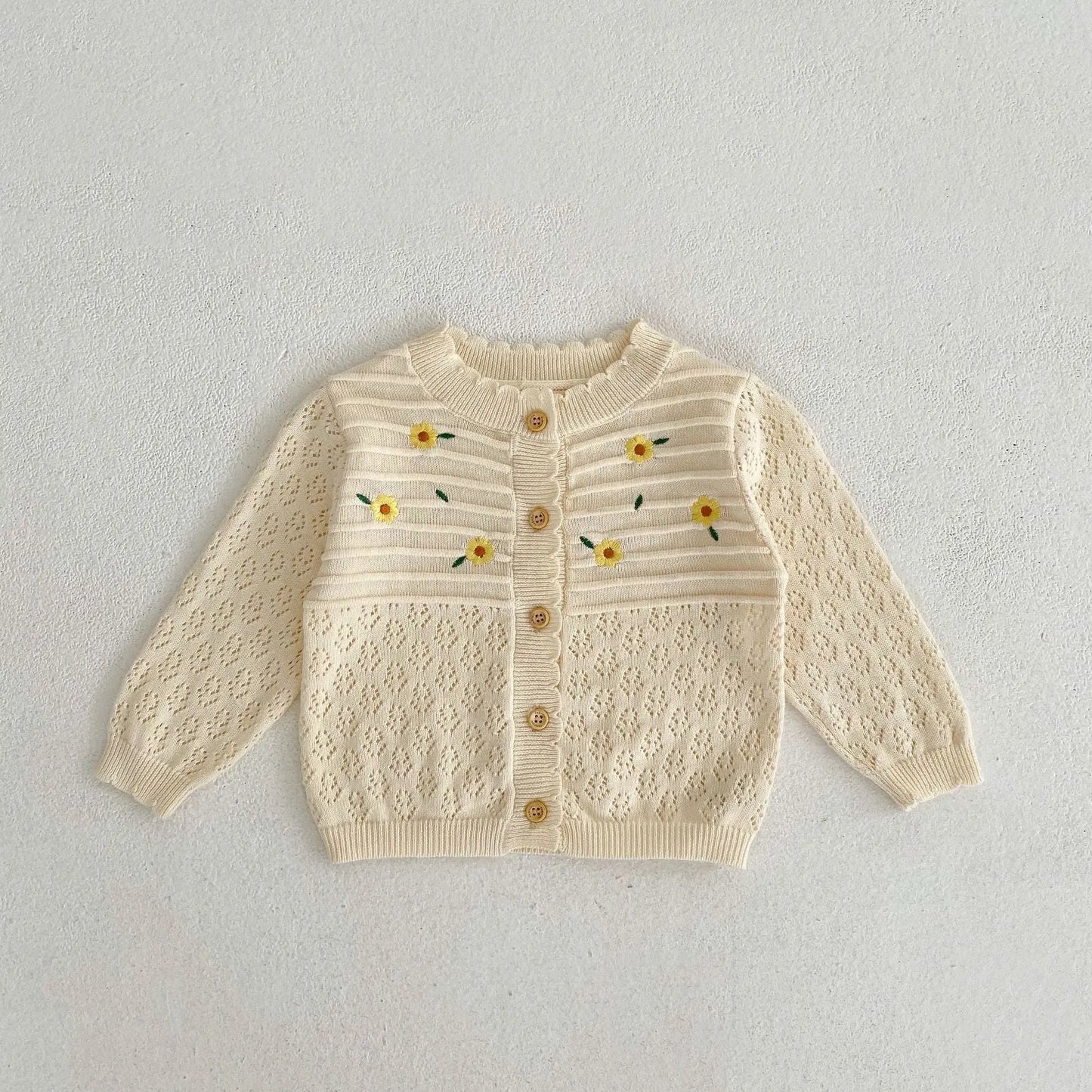 Gilet Tricoté Ajouré Broderie Florale Fille - Protection Solaire - BMYANY
