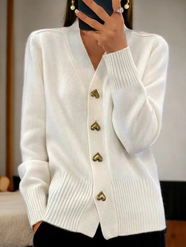 Gilet cardigan ample en maille avec boucle en forme de cœur pour femme - BMYANY