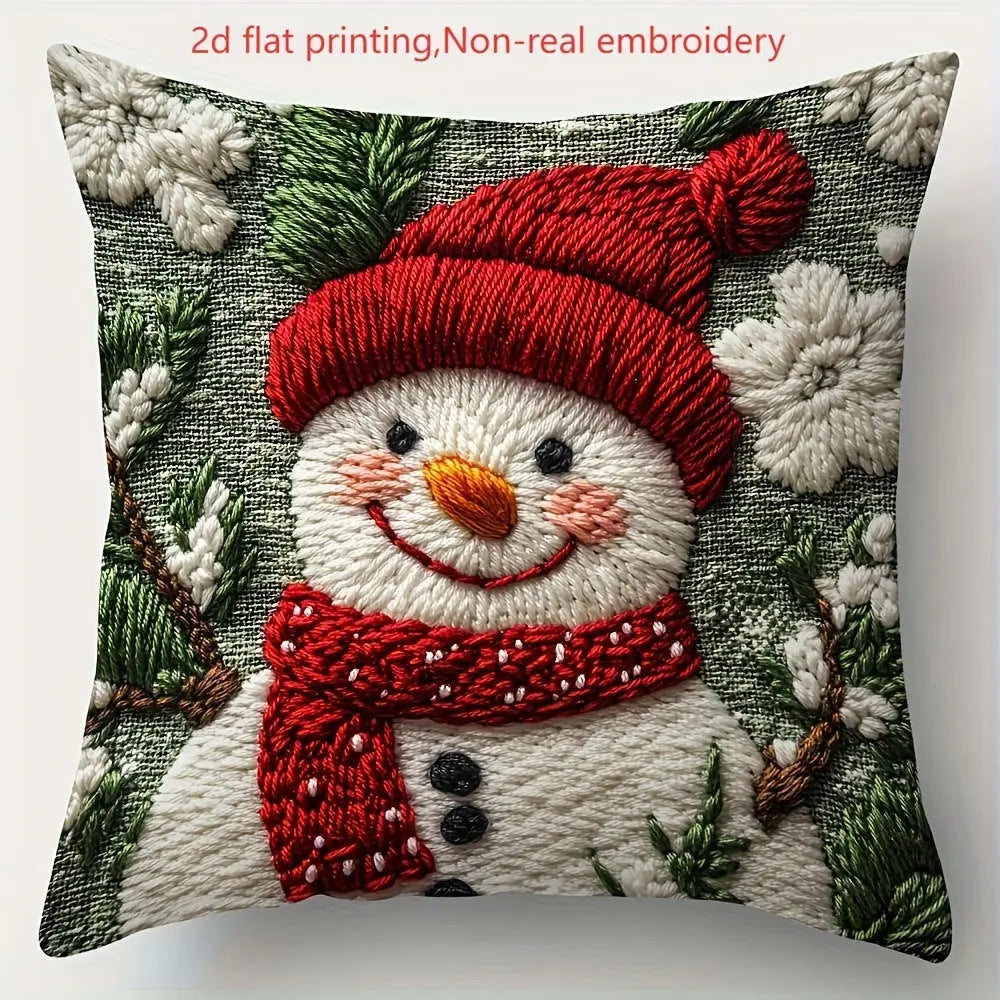 Housse Coussin Noël Lin - Décoration Canapé Renne Lapin Festif - BMYANY