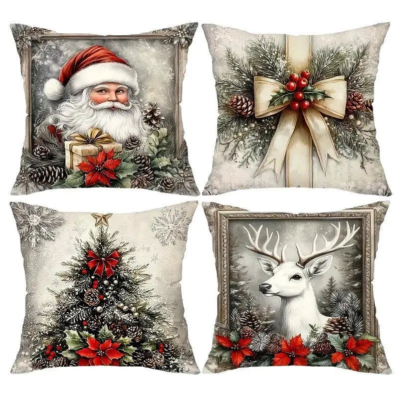 Housse Coussin Noël Lin - Décoration Canapé Renne Lapin Festif - BMYANY