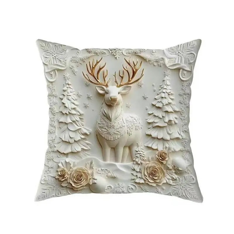 Housse Coussin Noël Lin - Décoration Canapé Renne Lapin Festif - BMYANY