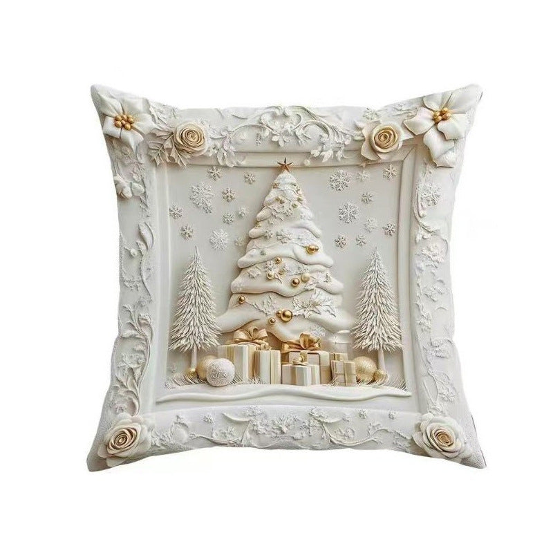 Housse Coussin Noël Lin - Décoration Canapé Renne Lapin Festif - BMYANY